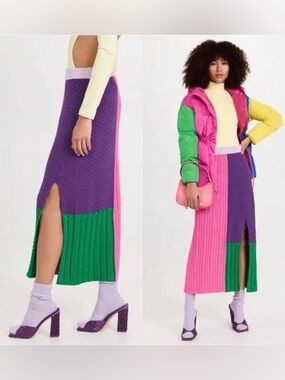 New Olivia Rubin Leandra 3XL Cable Knit Maxi Skirt XXXL Plus Size 3XL Colorblock